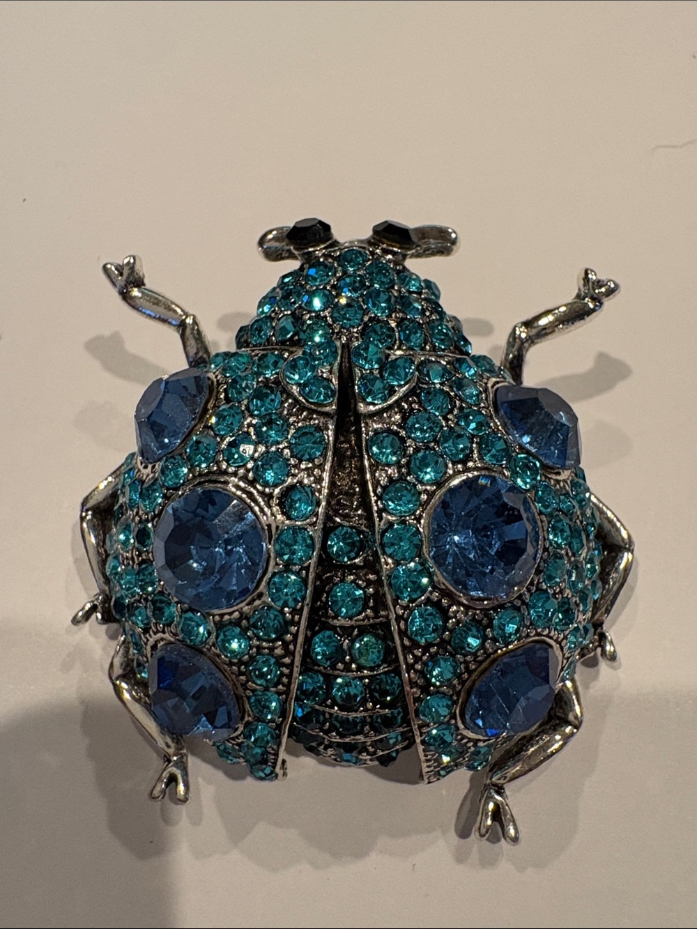 Blue Crystal Beetle Brooch